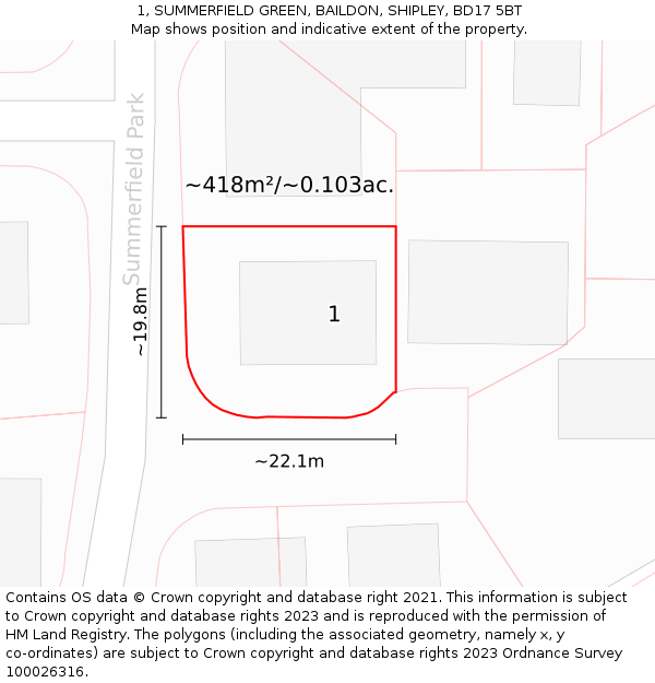 1, SUMMERFIELD GREEN, BAILDON, SHIPLEY, BD17 5BT: Plot and title map