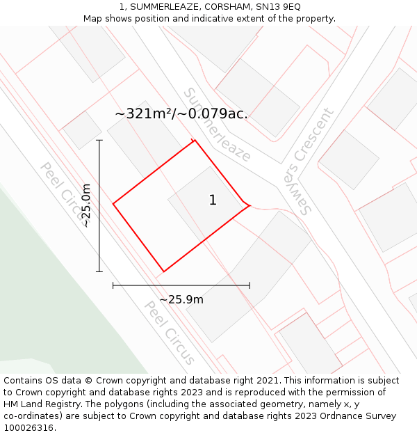 1, SUMMERLEAZE, CORSHAM, SN13 9EQ: Plot and title map