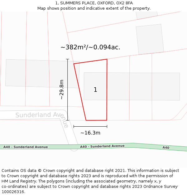 1, SUMMERS PLACE, OXFORD, OX2 8FA: Plot and title map