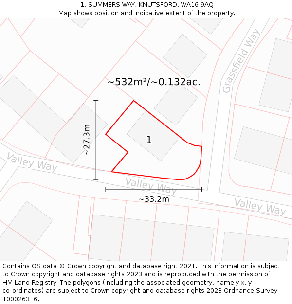 1, SUMMERS WAY, KNUTSFORD, WA16 9AQ: Plot and title map