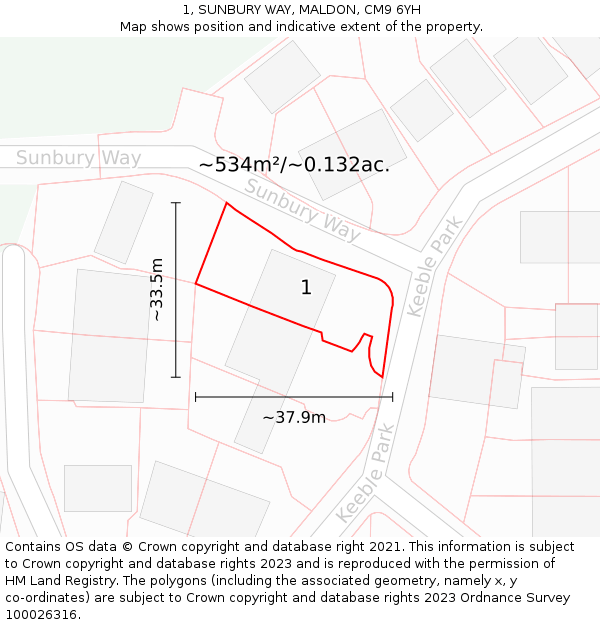 1, SUNBURY WAY, MALDON, CM9 6YH: Plot and title map