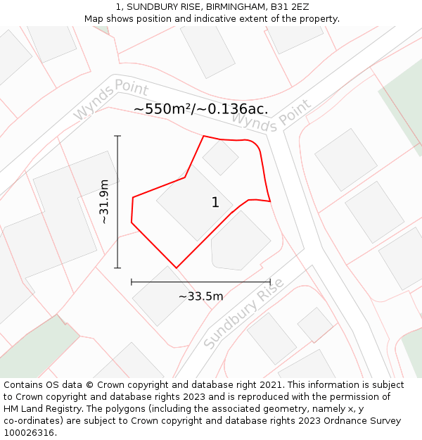 1, SUNDBURY RISE, BIRMINGHAM, B31 2EZ: Plot and title map