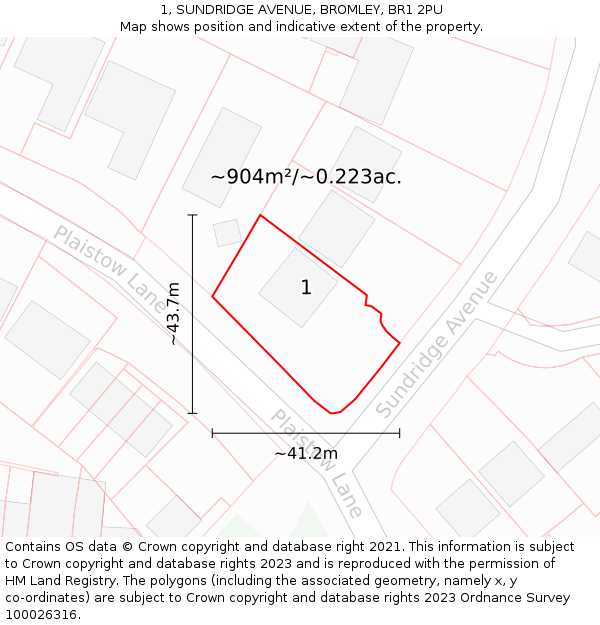 1, SUNDRIDGE AVENUE, BROMLEY, BR1 2PU: Plot and title map