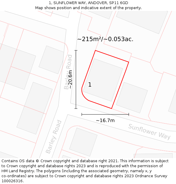 1, SUNFLOWER WAY, ANDOVER, SP11 6GD: Plot and title map