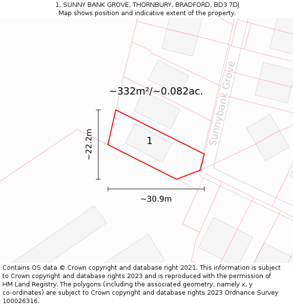 1, SUNNY BANK GROVE, THORNBURY, BRADFORD, BD3 7DJ: Plot and title map