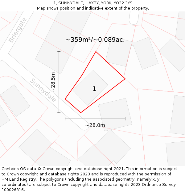 1, SUNNYDALE, HAXBY, YORK, YO32 3YS: Plot and title map