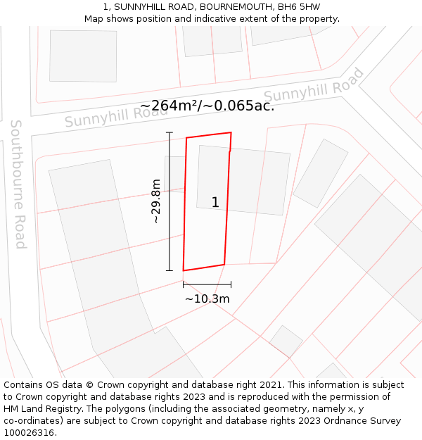 1, SUNNYHILL ROAD, BOURNEMOUTH, BH6 5HW: Plot and title map