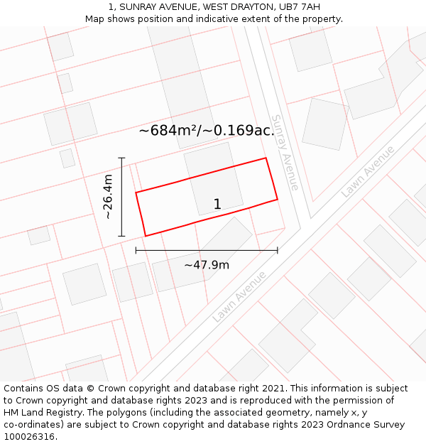 1, SUNRAY AVENUE, WEST DRAYTON, UB7 7AH: Plot and title map