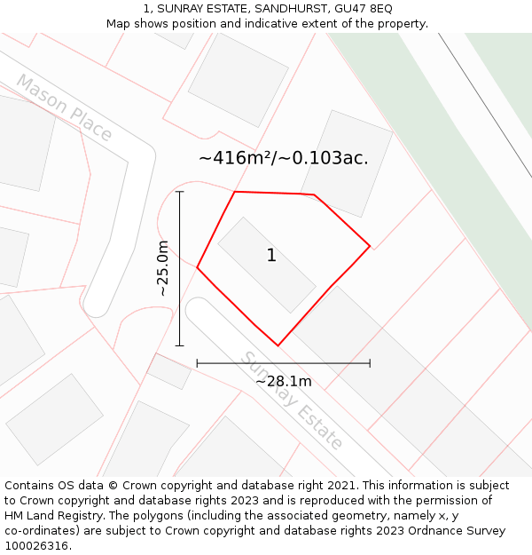1, SUNRAY ESTATE, SANDHURST, GU47 8EQ: Plot and title map