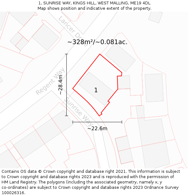 1, SUNRISE WAY, KINGS HILL, WEST MALLING, ME19 4DL: Plot and title map