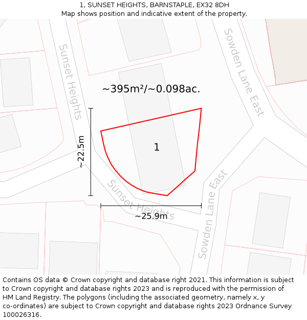 1, SUNSET HEIGHTS, BARNSTAPLE, EX32 8DH: Plot and title map