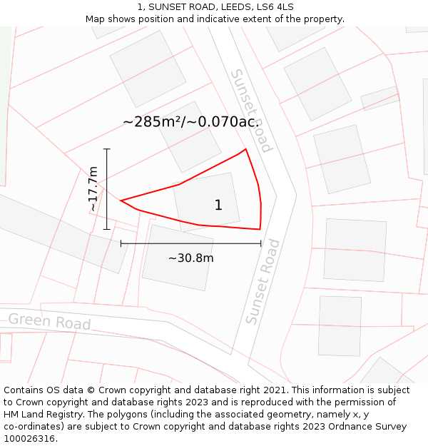 1, SUNSET ROAD, LEEDS, LS6 4LS: Plot and title map