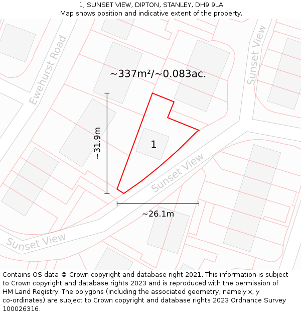 1, SUNSET VIEW, DIPTON, STANLEY, DH9 9LA: Plot and title map