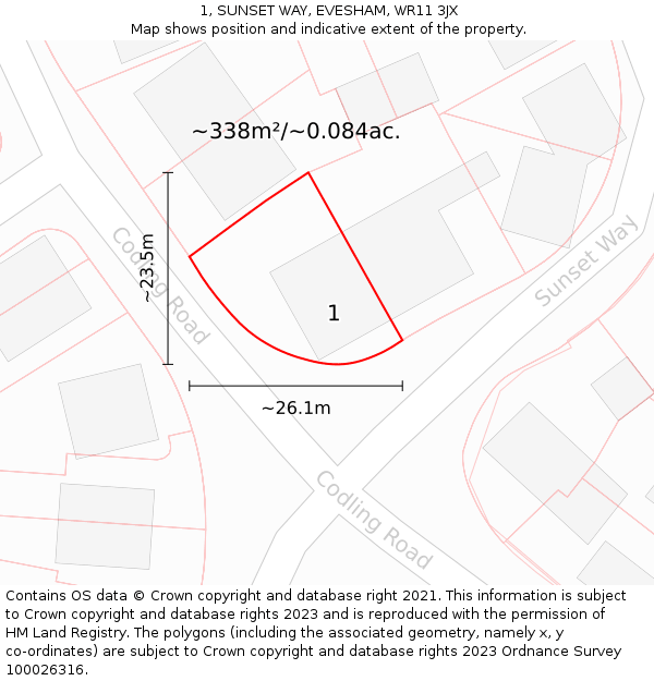 1, SUNSET WAY, EVESHAM, WR11 3JX: Plot and title map