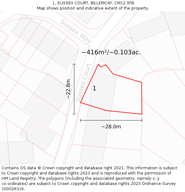 1, SUSSEX COURT, BILLERICAY, CM12 0FB: Plot and title map