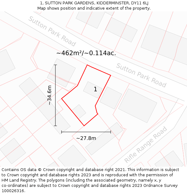 1, SUTTON PARK GARDENS, KIDDERMINSTER, DY11 6LJ: Plot and title map