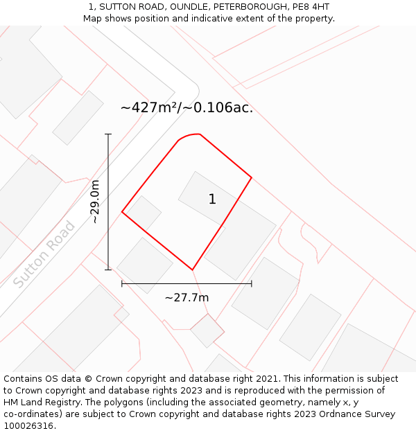 1, SUTTON ROAD, OUNDLE, PETERBOROUGH, PE8 4HT: Plot and title map