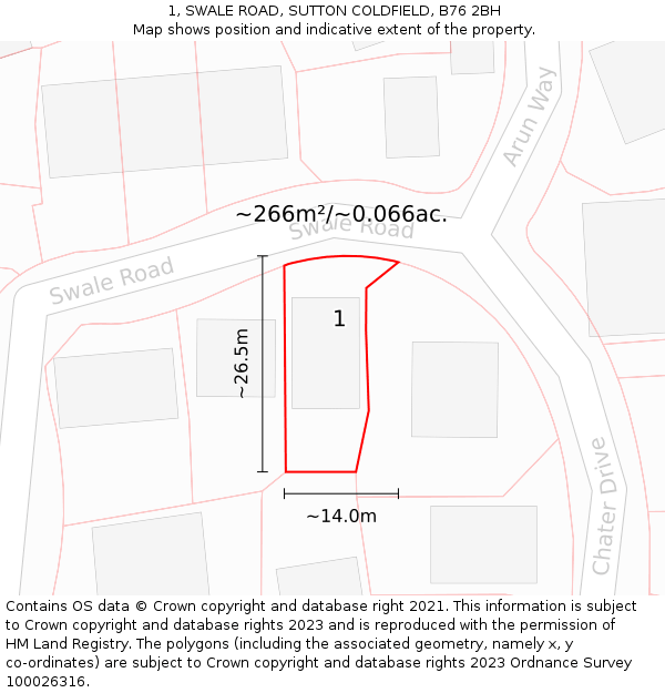 1, SWALE ROAD, SUTTON COLDFIELD, B76 2BH: Plot and title map