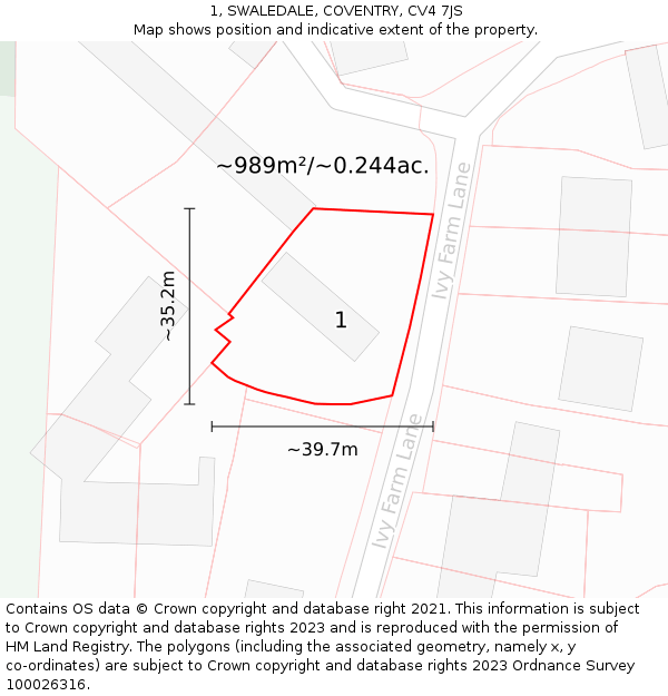 1, SWALEDALE, COVENTRY, CV4 7JS: Plot and title map