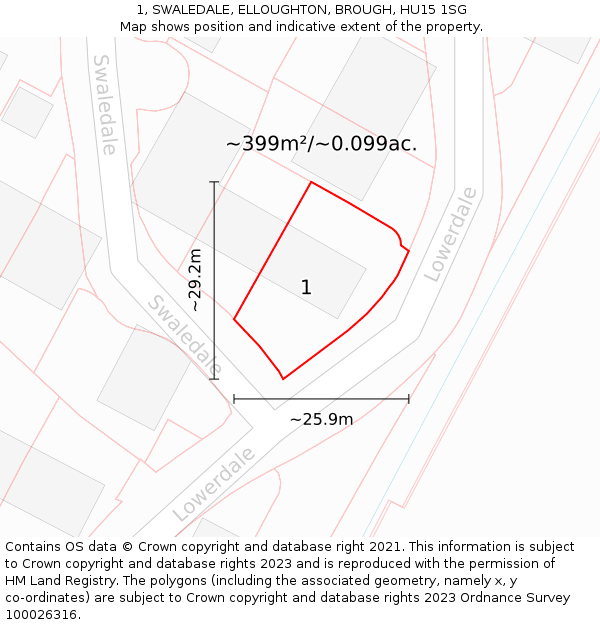 1, SWALEDALE, ELLOUGHTON, BROUGH, HU15 1SG: Plot and title map