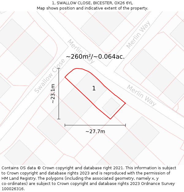 1, SWALLOW CLOSE, BICESTER, OX26 6YL: Plot and title map