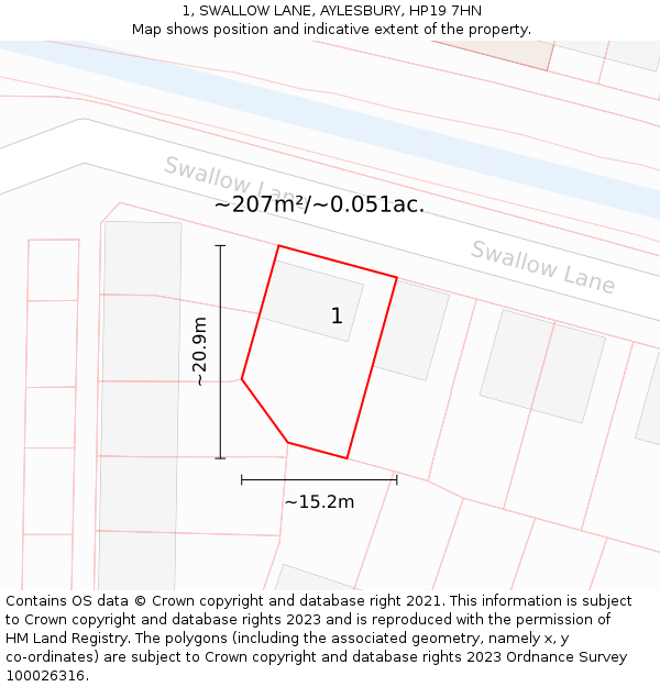 1, SWALLOW LANE, AYLESBURY, HP19 7HN: Plot and title map