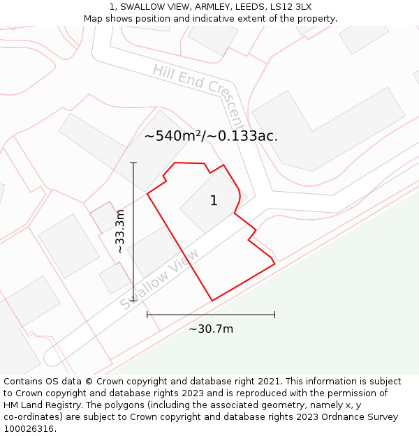 1, SWALLOW VIEW, ARMLEY, LEEDS, LS12 3LX: Plot and title map