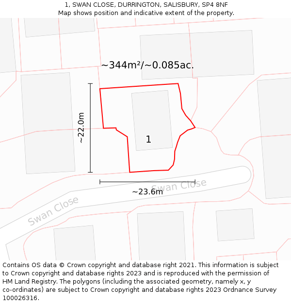 1, SWAN CLOSE, DURRINGTON, SALISBURY, SP4 8NF: Plot and title map