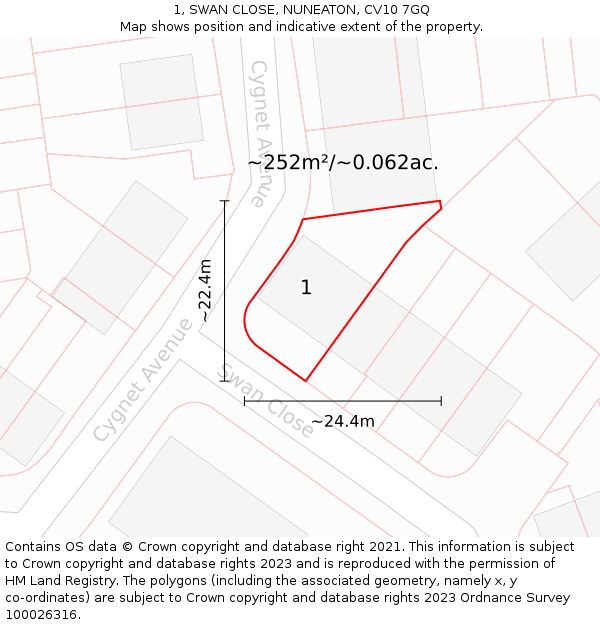 1, SWAN CLOSE, NUNEATON, CV10 7GQ: Plot and title map
