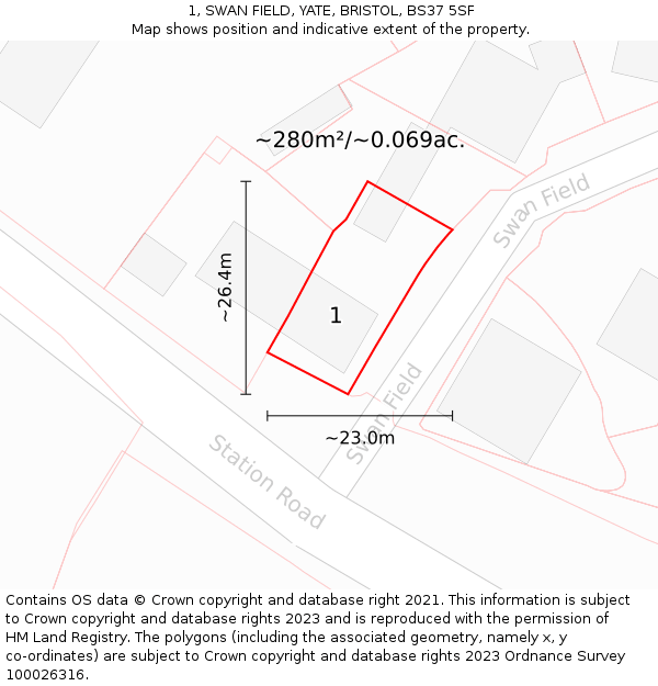 1, SWAN FIELD, YATE, BRISTOL, BS37 5SF: Plot and title map