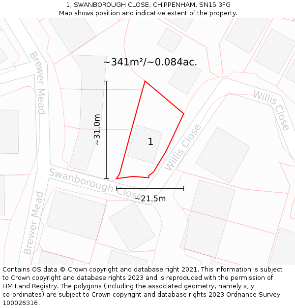 1, SWANBOROUGH CLOSE, CHIPPENHAM, SN15 3FG: Plot and title map