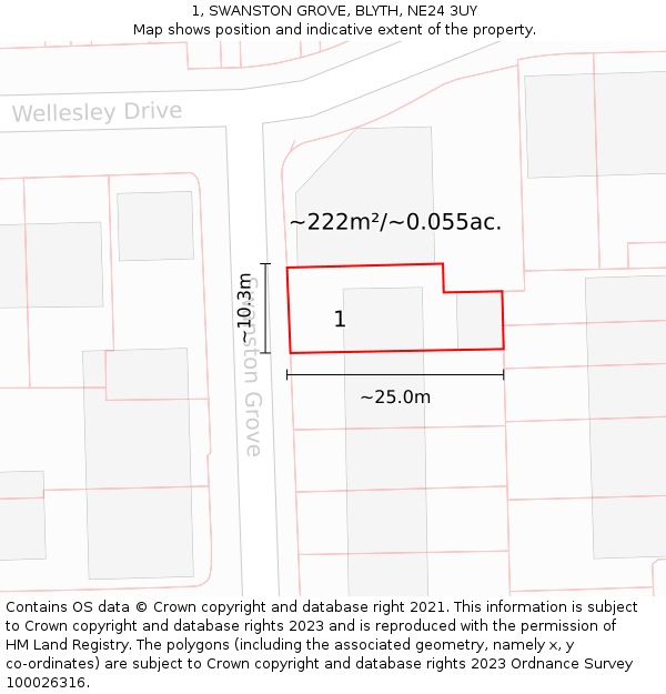 1, SWANSTON GROVE, BLYTH, NE24 3UY: Plot and title map