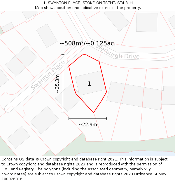 1, SWANTON PLACE, STOKE-ON-TRENT, ST4 8LH: Plot and title map