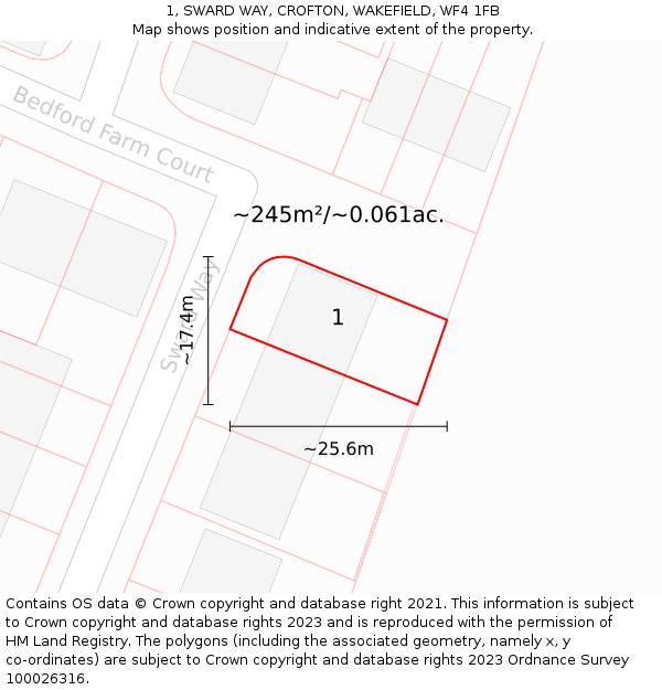 1, SWARD WAY, CROFTON, WAKEFIELD, WF4 1FB: Plot and title map