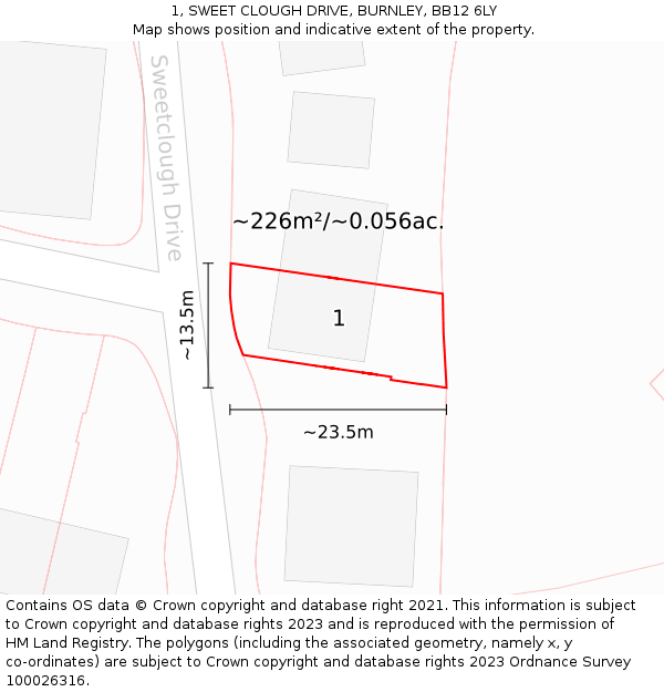 1, SWEET CLOUGH DRIVE, BURNLEY, BB12 6LY: Plot and title map