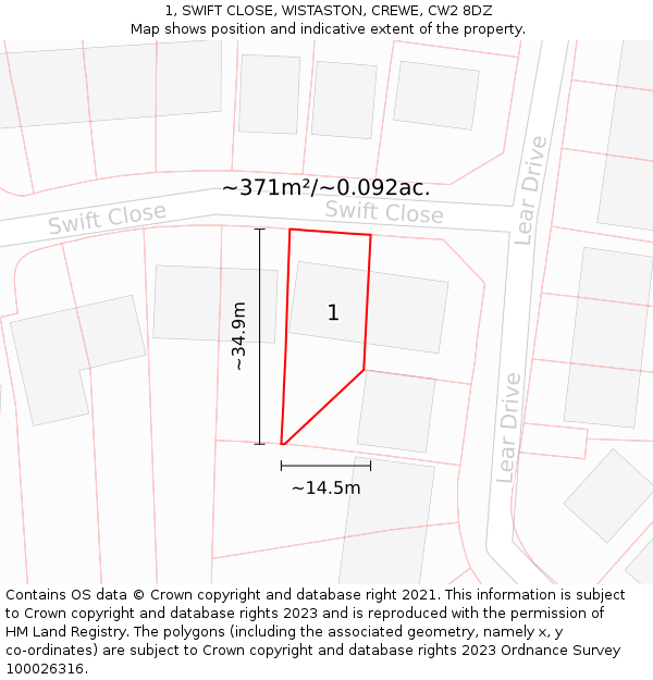 1, SWIFT CLOSE, WISTASTON, CREWE, CW2 8DZ: Plot and title map