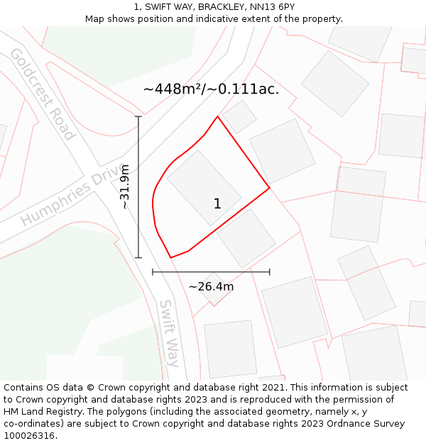 1, SWIFT WAY, BRACKLEY, NN13 6PY: Plot and title map