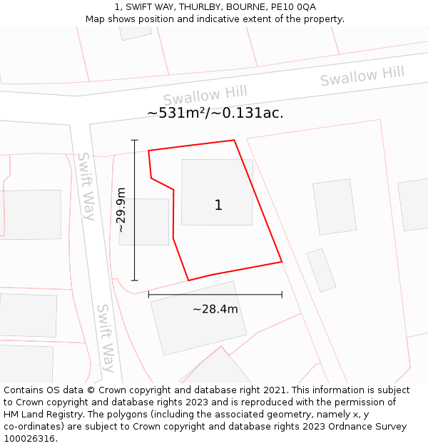 1, SWIFT WAY, THURLBY, BOURNE, PE10 0QA: Plot and title map