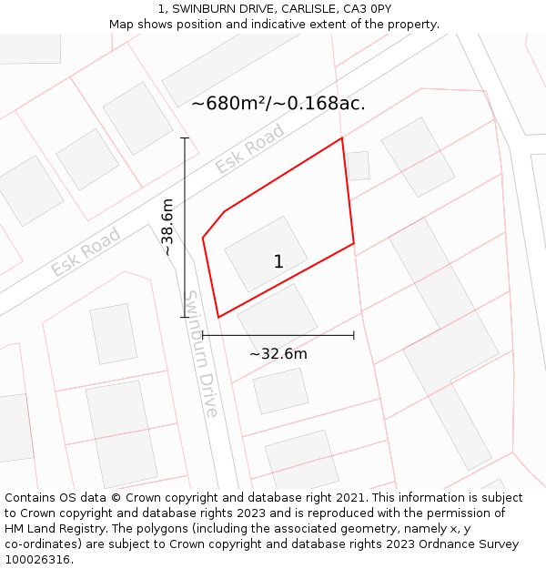 1, SWINBURN DRIVE, CARLISLE, CA3 0PY: Plot and title map
