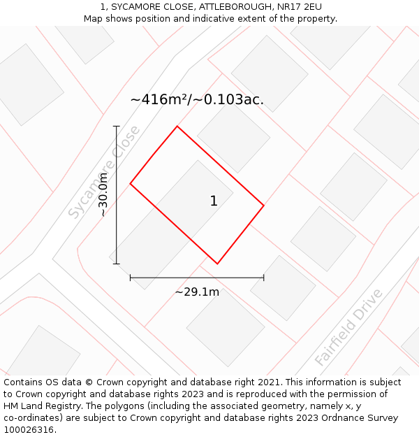 1, SYCAMORE CLOSE, ATTLEBOROUGH, NR17 2EU: Plot and title map