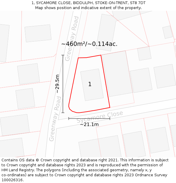 1, SYCAMORE CLOSE, BIDDULPH, STOKE-ON-TRENT, ST8 7DT: Plot and title map