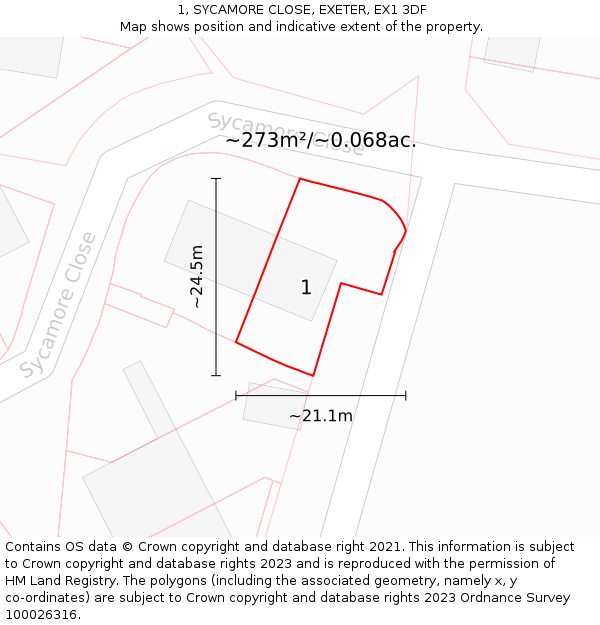 1, SYCAMORE CLOSE, EXETER, EX1 3DF: Plot and title map