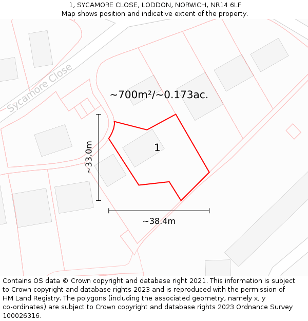 1, SYCAMORE CLOSE, LODDON, NORWICH, NR14 6LF: Plot and title map