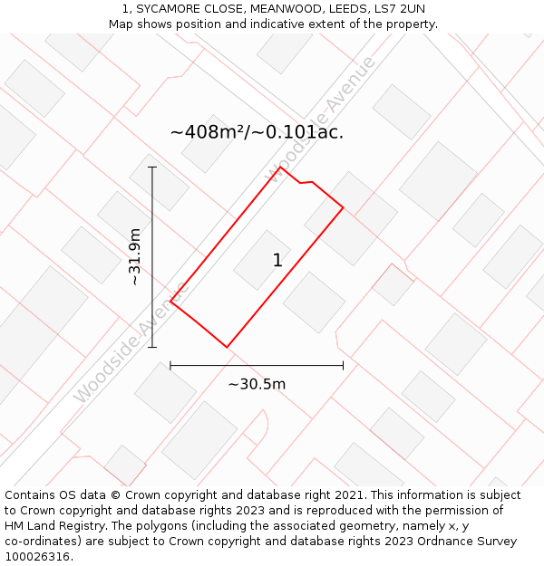 1, SYCAMORE CLOSE, MEANWOOD, LEEDS, LS7 2UN: Plot and title map
