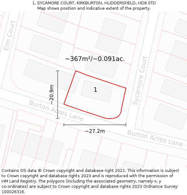 1, SYCAMORE COURT, KIRKBURTON, HUDDERSFIELD, HD8 0TD: Plot and title map