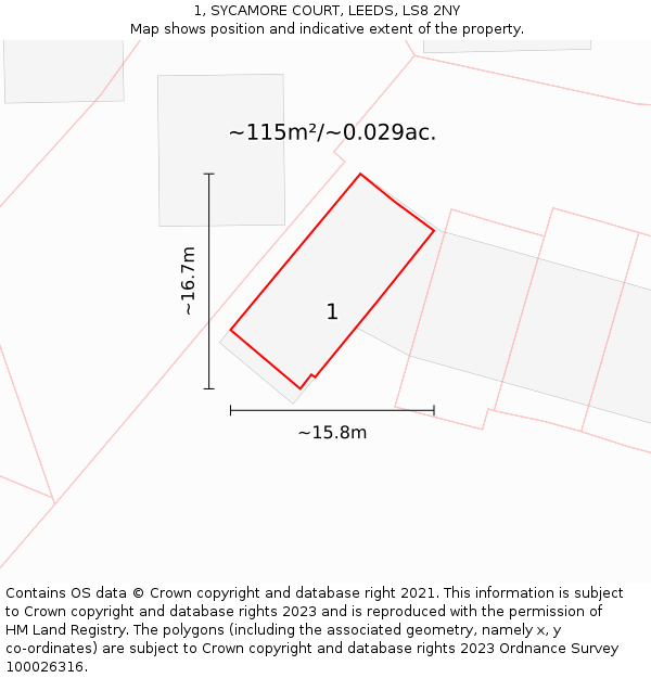 1, SYCAMORE COURT, LEEDS, LS8 2NY: Plot and title map
