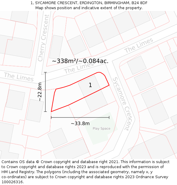 1, SYCAMORE CRESCENT, ERDINGTON, BIRMINGHAM, B24 8DF: Plot and title map