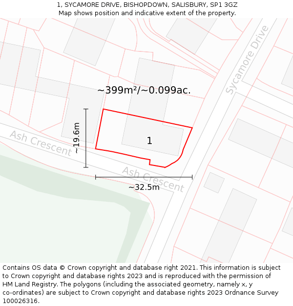 1, SYCAMORE DRIVE, BISHOPDOWN, SALISBURY, SP1 3GZ: Plot and title map