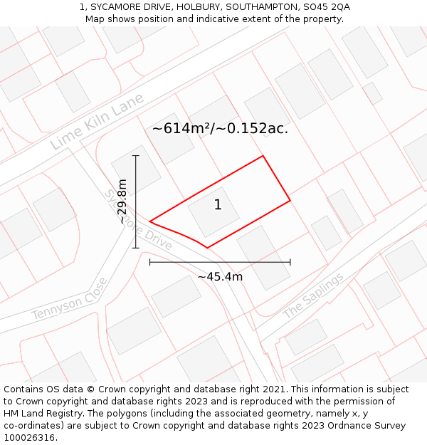 1, SYCAMORE DRIVE, HOLBURY, SOUTHAMPTON, SO45 2QA: Plot and title map