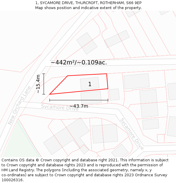 1, SYCAMORE DRIVE, THURCROFT, ROTHERHAM, S66 9EP: Plot and title map